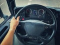 Truckdriver driving his truck on the road Royalty Free Stock Photo