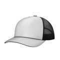 Trucker hat isolated on white background - realistic vector mock-up. Mesh back cap mockup template for design