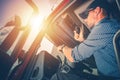 Trucker Preparing For Trip Royalty Free Stock Photo