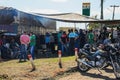 Truckers and people at the stopped trucks on the highways for pr