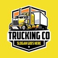 Trucking company badge logo, semi truck logo, 18 wheeler ready made logo template set vector isolated Royalty Free Stock Photo