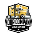 Trucking Company Emblem Badge Logo Vector Isolated. Yellow Semi Truck 18 Wheeler Truck Logo