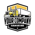 Trucking Company Logo Emblem Badge Vector Isolated. Yellow Semi Truck 18 Wheeler Truck Logo