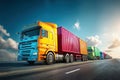 Trucks with cargo on road Ai photo Royalty Free Stock Photo