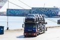 Trucks carrying new cars Royalty Free Stock Photo