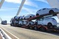 Trucks carrying new cars Royalty Free Stock Photo