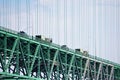 Construction vehicles on deck slab of suspension bridge Royalty Free Stock Photo