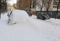 Trucks cleaning snow from streets after blizzard Royalty Free Stock Photo