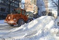 Trucks cleaning snow from streets after blizzard Royalty Free Stock Photo
