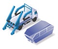 Trucks and dumpsters flat isometric illustration concept