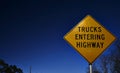 Trucks entering Highway warning sign