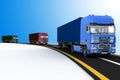 Trucks on freeway. Concept of logistics, delivery and transporting