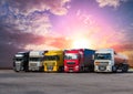 Trucks front view on background of beautiful cloudy sky Royalty Free Stock Photo