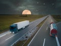 Trucks on highway at night of the full moon Royalty Free Stock Photo