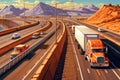 Trucks on the highway. Transportation theme. Road cars theme. Generative AI