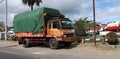 trucks making local commercial delivery at urban city and on the city streets in asia logistical transport system