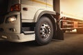 Trucks on Parking. Truck Wheels Tires. Tractor Lorry. Freight Trucks Cargo Transport Logistics. Royalty Free Stock Photo