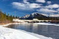 Bow River Bridge over Trans-Canada Highway Landscape near Banff National Park in Canadian Rockies Royalty Free Stock Photo