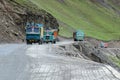Trucks passing through Zojila pass - Ladakh, India Royalty Free Stock Photo
