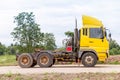 Trucks presentation on construction road Royalty Free Stock Photo