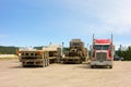 Trucks resting at a mountain summit in the rockies