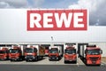 Trucks at REWE distribution center. Royalty Free Stock Photo