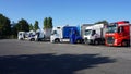Trucks and Semi Trailer Trucks the Parking lot. Delivery Trucks. Cargo Shipping. Lorry. Industry Freight Truck Logistics