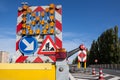 Hazards at roadworks Royalty Free Stock Photo