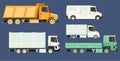 Trucks or vans collection with load transportation vehicles side view