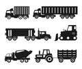 Trucks Vehicle\'s isolated vector Silhouette on isolated vector Silhouettes