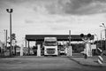 Trucks waiting in line at the port of transhipment. Royalty Free Stock Photo