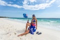 True Blue Fair Dinkum Australian girl laid back on the beach