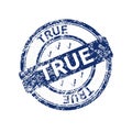 True blue grunge round vintage rubber stamp