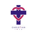 True Christian Love and Belief in God, vector creative symbol design, combined Christian Cross and heart. Royalty Free Stock Photo