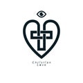 True Christian Love and Belief in God, vector creative symbol design, combined Christian Cross and heart. Royalty Free Stock Photo