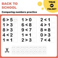 True or false? Comparing numbers worksheet.