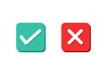 True and false flat icons. Green check mark and red cross button. Yes or No symbol. Vector illustration Royalty Free Stock Photo