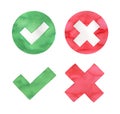 True and False symbol set. Simple shapes, red and green colors. Royalty Free Stock Photo
