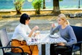 True friendship friendly close relations. Conversation of two women cafe terrace. Friendship meeting. Togetherness and
