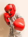 True little fighter boxer strikes Royalty Free Stock Photo