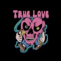 true love monster illustration t shirt and sticker design