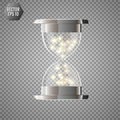 True transparent hourglass with glowing lights inside, isolated on transparent background. Simple and elegant hourglass