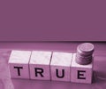 True word on wooden cubes on red. True or false facts, real and fake news concept Royalty Free Stock Photo