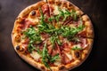 Truffle Pizza Topped With Prosciutto, Arugula, And Shaved Parmesan. Generative AI