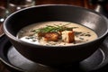 Truffle And Wild Mushroom Soup Garnished With Chives. Generative AI