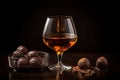 Truffles candies with whisky glass. Generate ai