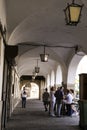 Restaurants in the Arcades in The Plaza Mayor Square in the old town of Trujillo, Caceres