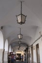 Restaurants in the Arcades in The Plaza Mayor Square in the old town of Trujillo, Caceres