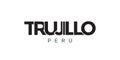 Trujillo in the Peru emblem. The design features a geometric style, vector illustration with bold typography in a modern font. The