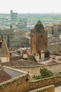 Alfiler tower, a 14th Century Gothic belfry adorned with glazed roof tiles and favourite nesting place for storks